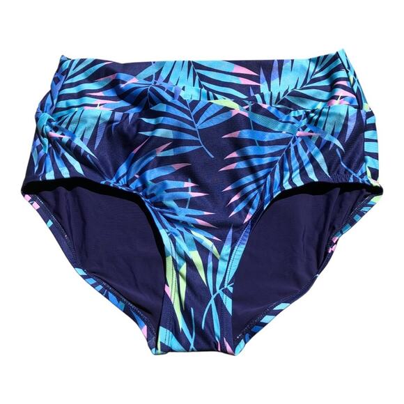 ModCloth NIP Clarice High-Waisted Bikini Bottom Blue Tropical Print Medium - Picture 2 of 10